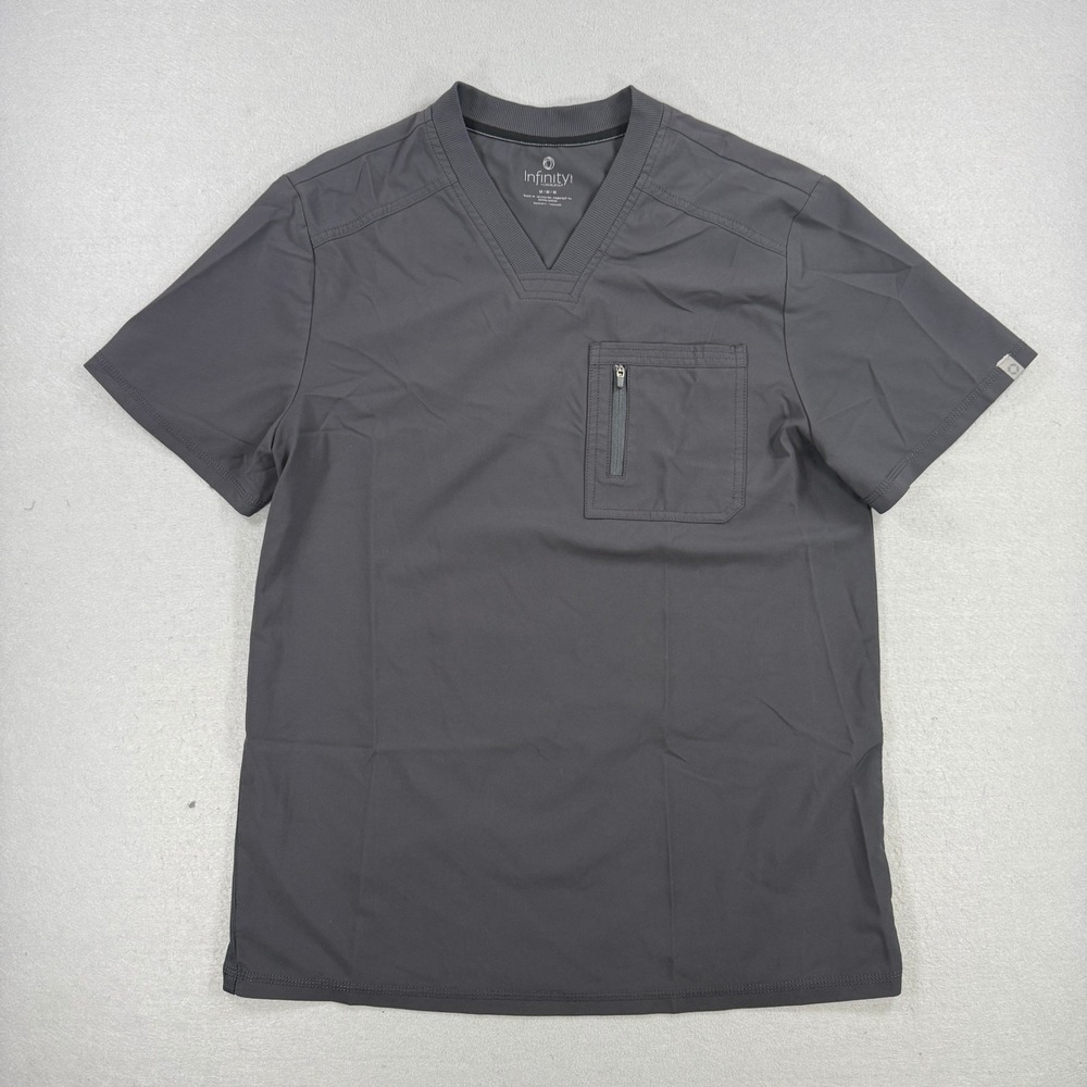 Infinity Cherokee Scrub Top Mens Medium Gray V-Neck Zipper Pocket Stretch CK910A